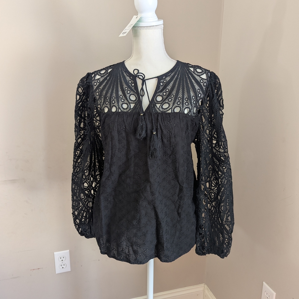 Adiva Black Long Sleeve Tie Front Blouse
